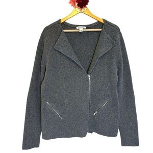 White House Black Market zip cardigan jacket gray asymmetrical ribbed XL